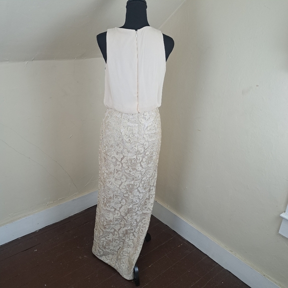 Aidan Mattox Long Formal Chiffon Lace Evening Dress Beige Size 2 - Picture 4 of 13